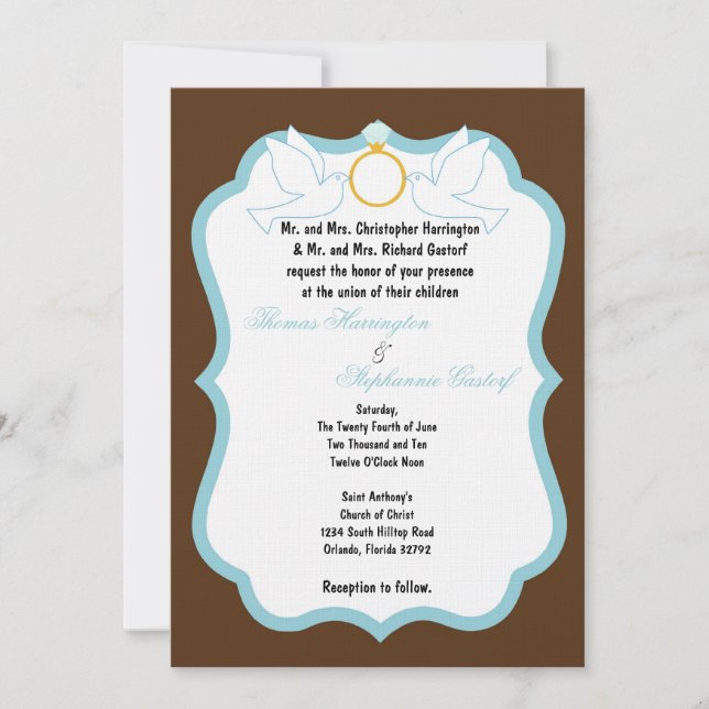 Convite para Casamento de Dove Marrom de 5x7 (Frente)