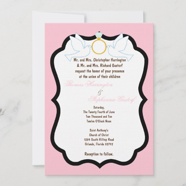 Convite para Casamento de Dove Rosa 5x7 (Frente)