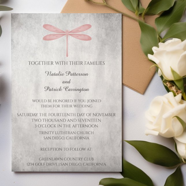 Convite para Casamento de Dragonfly Rosa (Pink Dragonfly Wedding Invitation)