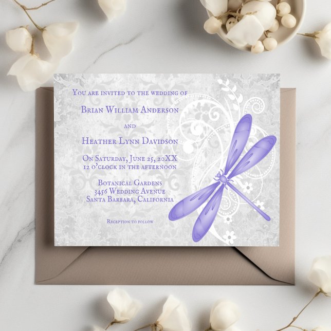 Convite para Casamento de Dragonfly Roxo (Purple Dragonfly Wedding Invitation)
