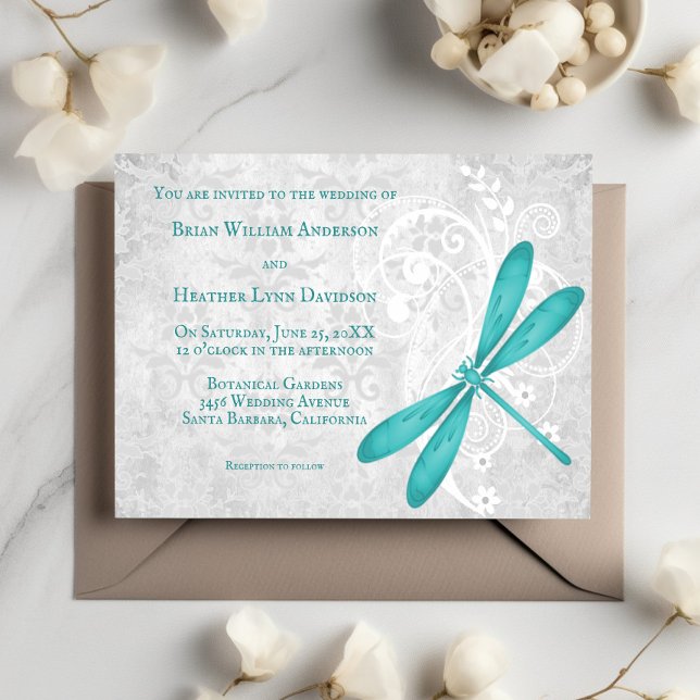 Convite para Casamento de Dragonfly Teal (Teal Dragonfly Wedding Invitation)