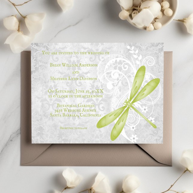 Convite para Casamento de Dragonfly Verde (Green Dragonfly Wedding Invitation)