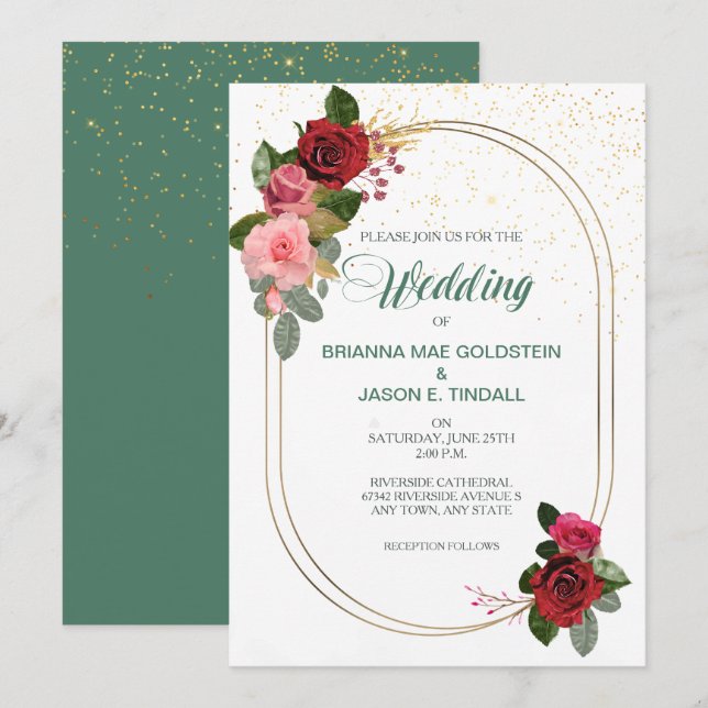 Convite para Casamento de Dupla Frame Rosa Rosa Ro (Frente/Verso)