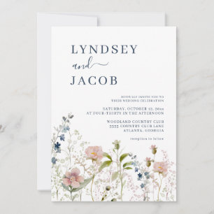 Convite para Casamento de Dusty Blue Wildflower