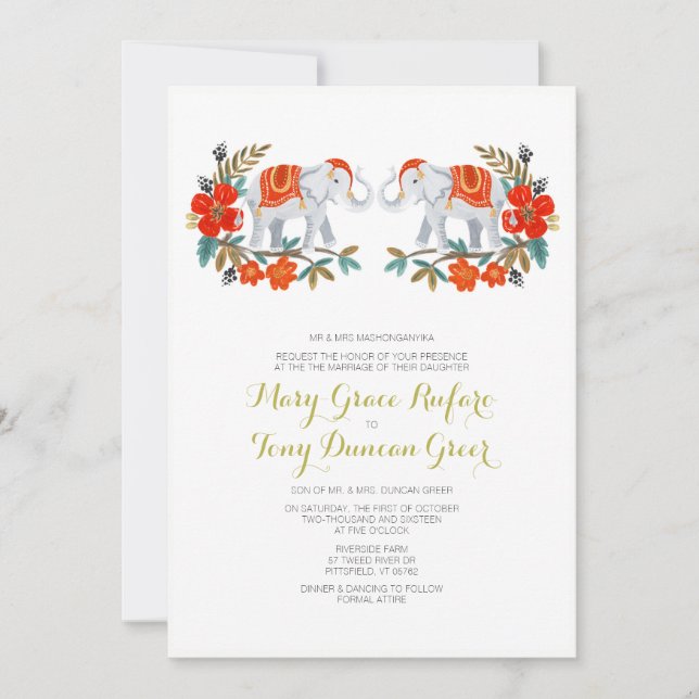 Convite para Casamento de Elefantes Indianos (Frente)