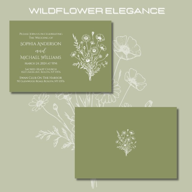 Convite Para Casamento De Elegância De Flores Selv (Wildflower Elegance Wedding Fern Green Invitations, Rustic, Country, Bohemian)