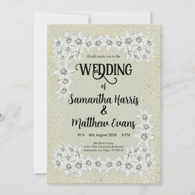 Convite para casamento de elegância floral de ouro (Frente)