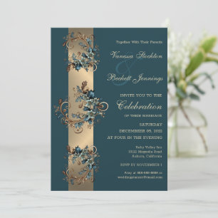 Convite para Casamento de Elegância Floral Gilded
