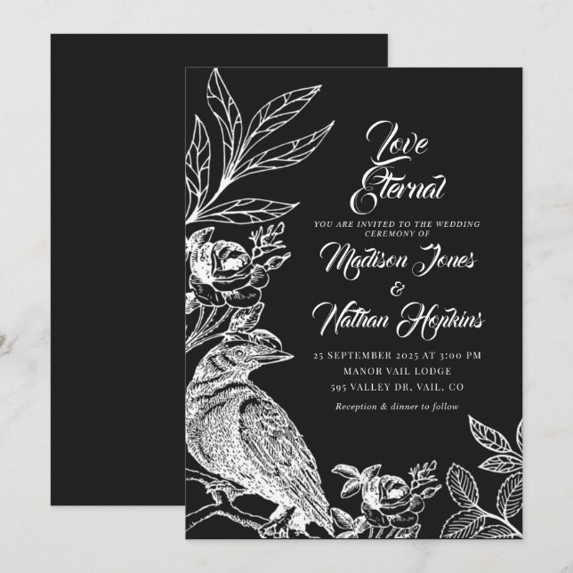 Convite para Casamento de Elegante Gótico Raven (Frente/Verso)