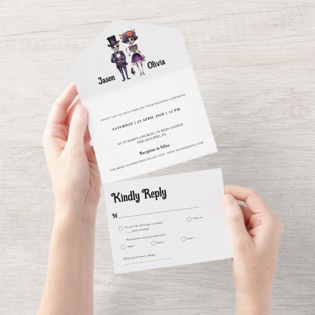 Convite para casamento de esqueleto, tudo em um (Tearaway)
