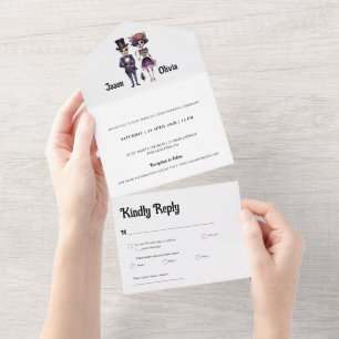 Convite para casamento de esqueleto, tudo em um