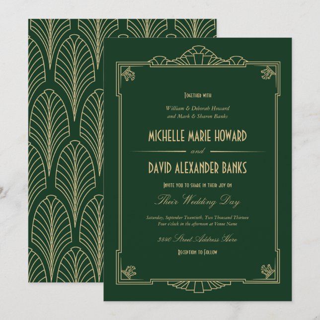 Convite para Casamento de Estilo Art Deco (Frente/Verso)