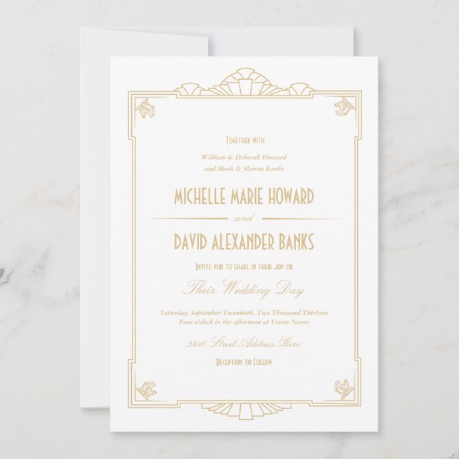 Convite para Casamento de Estilo Art Deco (Frente)