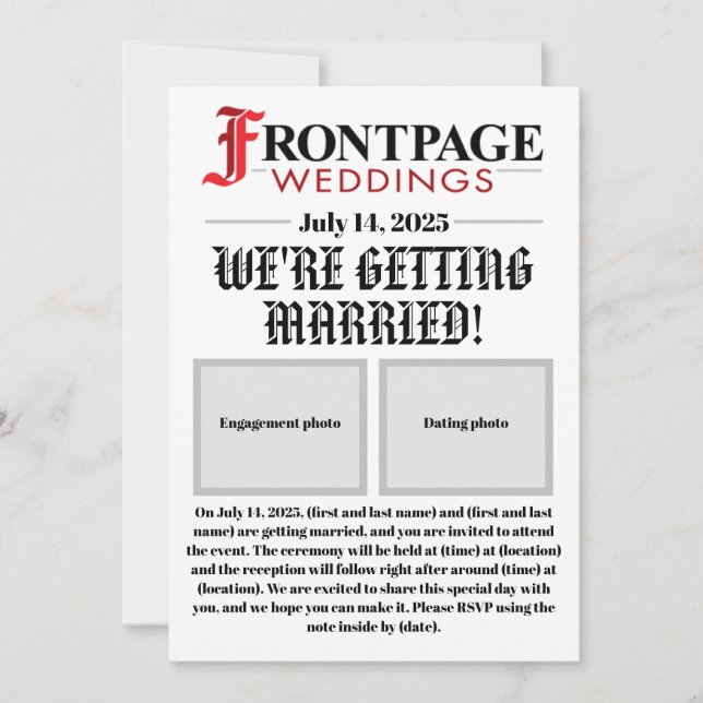 Convite para Casamento de Estilo de Jornal (Frente)