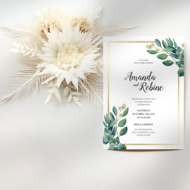 Convite para Casamento de Eucalyptus Leaf Minimali (Criador carregado)