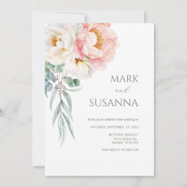 Convite para Casamento de Eucalyptus Peonies Elega