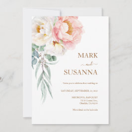 Convite para Casamento de Eucalyptus Peonies Elega