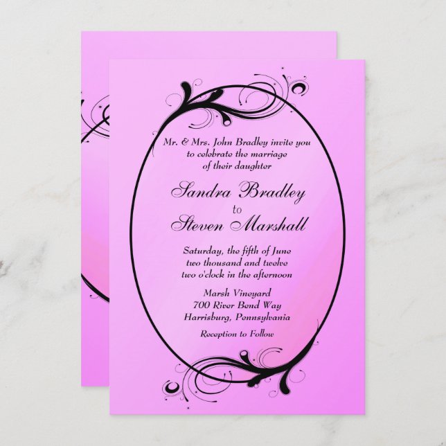 Convite para Casamento de Fairytales Rosa (Frente/Verso)