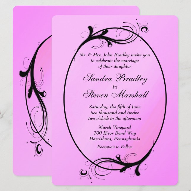 Convite para Casamento de Fairytales Rosa (Frente/Verso)