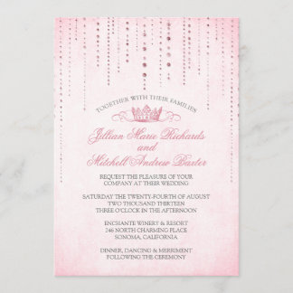 Convite para Casamento de Fairytales Rosa e Coroa
