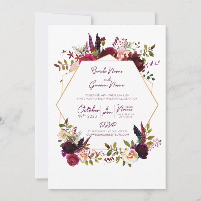Convite para Casamento de Fall Boho (Frente)