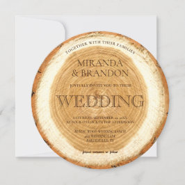 Convite para Casamento de Fatia de Madeira Rústica