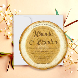 Convite para Casamento de Fatia de Madeira Rústica