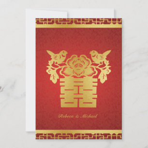 Convite para Casamento de Felicidade Dupla Chinesa
