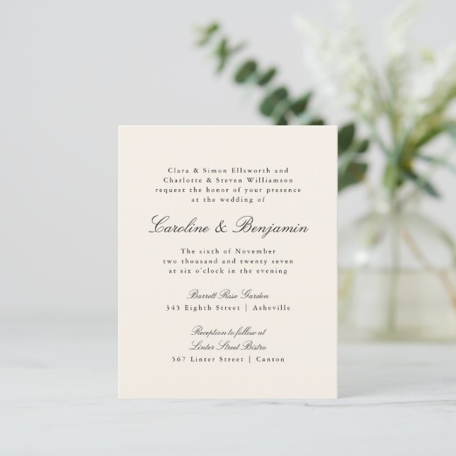 Convite para Casamento de Feriado de Script Formal (Em pé/Frente)