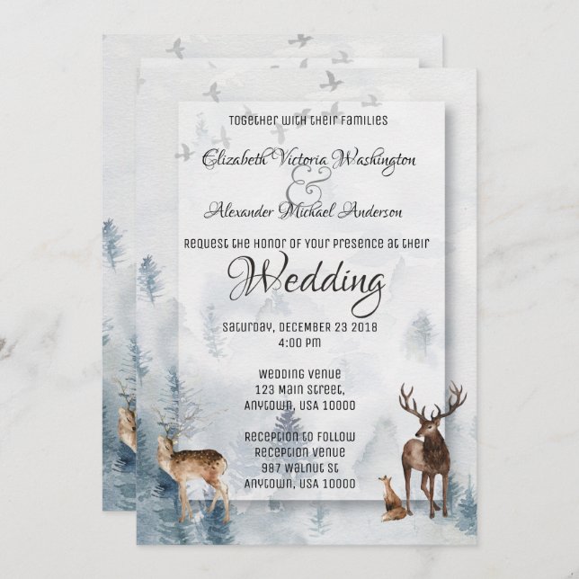 Convite para Casamento de Férias de Woodland no in (Frente/Verso)