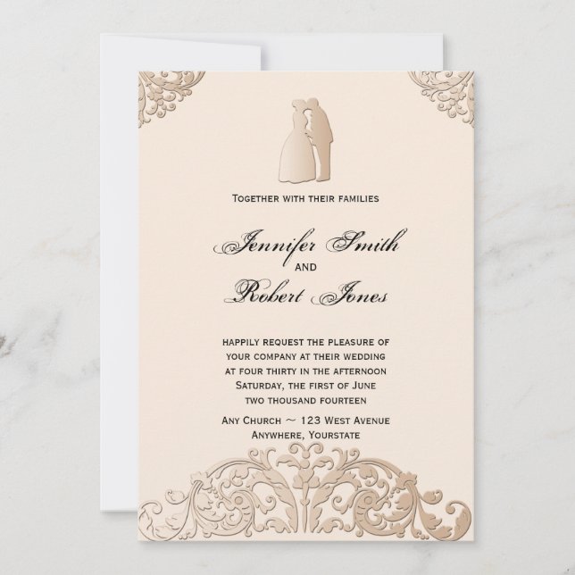 Convite para Casamento de Filigre Dourado vitorian (Frente)