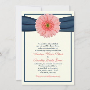 Convite para Casamento de Fita do Marinho Coral Ge