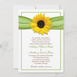 Convite para Casamento de Fita Verde de Girassol