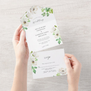 Convite para Casamento de Flor Anêmona Branca