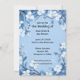 Convite para casamento de flor azul doce e simples