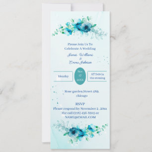 Convite para Casamento de Flor Azul Elegante