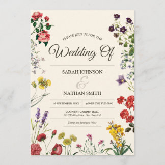 Convite Para Casamento De Flor Botânica Vintage
