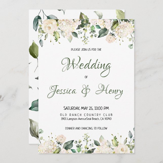 Convite para Casamento de Flor Branco (Frente/Verso)