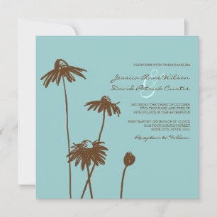 Convite para Casamento de Flor Chic Brown e Teal