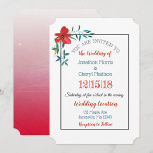 Convite para Casamento de Flor com Pintura Vermelh