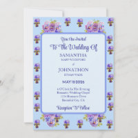 Convite para Casamento de Flor de Chique Azul