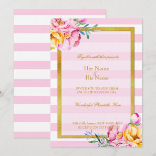 Convite para Casamento de Flor de Quadro Dourado c