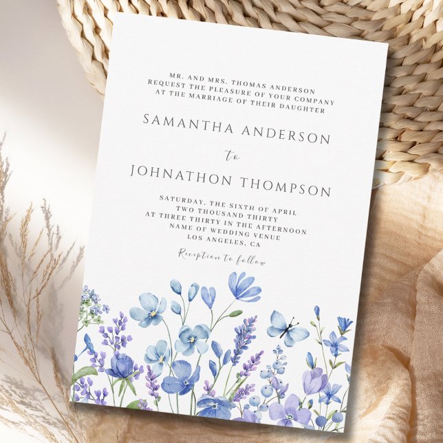Convite para Casamento de Flor Floral Azul (Criador carregado)
