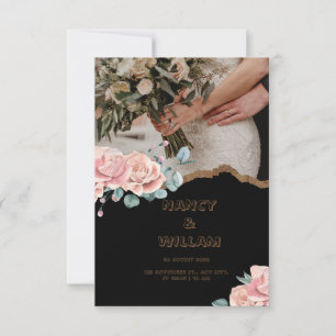 Convite para Casamento de Flor Rosa Castanho