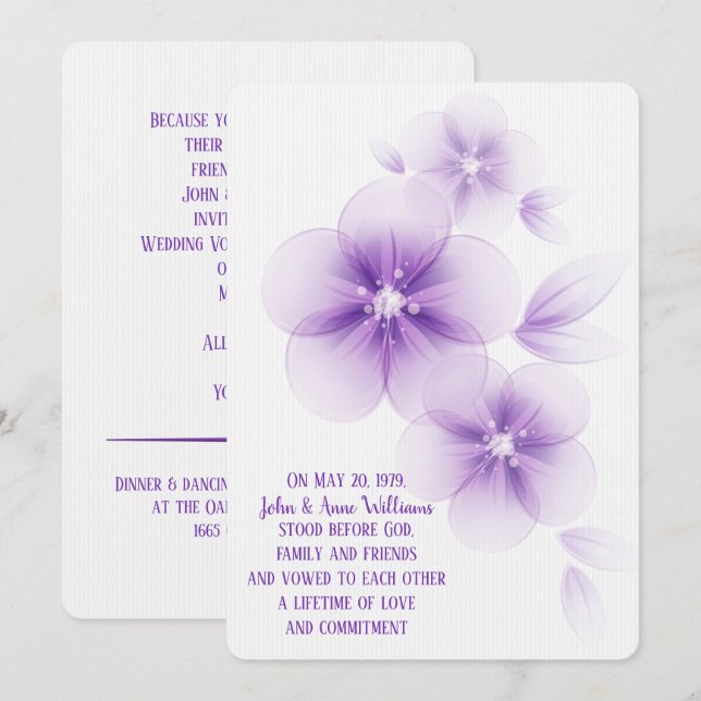 Convite para Casamento de Flor Roxo (Frente/Verso)