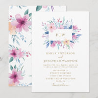 Convite para Casamento de Flor Roxo Belo e Azul
