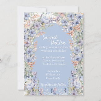 Convite para Casamento de Flor Selvagem Azul com D