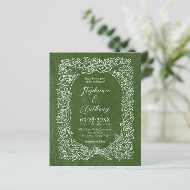 Convite para Casamento de Flor Selvagem Verde de O (Em pé/Frente)