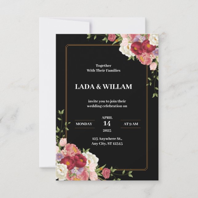 Convite para Casamento de Flor Vermelha Escura (Frente)