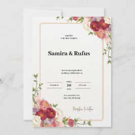 Convite para Casamento de Flor Vermelha Escura